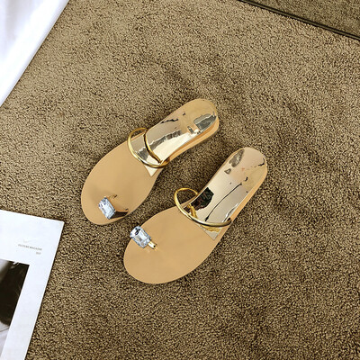 

Slippers Girl Hearts Inside Outside Wear Summer Fashion Beach Pinch Water Drill Flat Bottom Seaside Holiday Girl Slippers Student