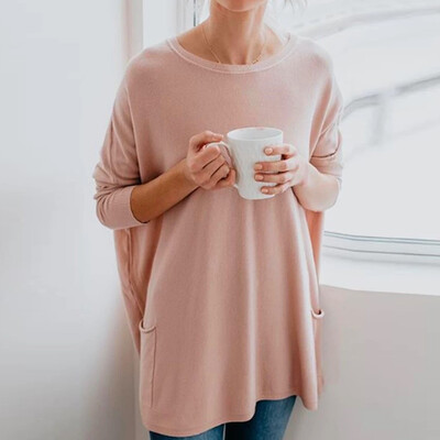 

Tailored Womens Solid Warm Long Sleeve Sweatshirt Loose Pocket Daily Pullover Tops Blouse