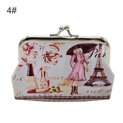 

Cute Flower Printed Kiss Lock Faux Leather Mini Wallet Women Clutch Coin Purse