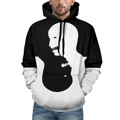 

Toponeto Mens Casual 3D Black And Shite Printed Long-Sleeved Hooded Sweatshirt Coat