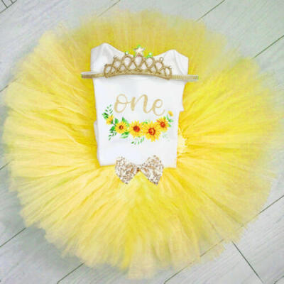 

Newborn Baby Girl My 1st Birthday Flower Romper Tutu Tulle Skirt Outfit Clothes