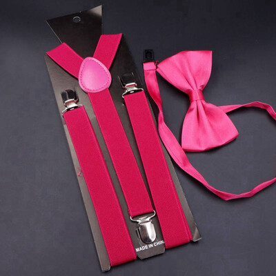 

Solid Color Clip-On Elastic Y-Shape Suspender And Bow Tie Set For Adults Men Women