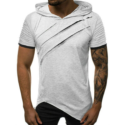 

Fashion Men Short Sleeve Tee Casual Hooded Hoodie Summer T-Shirt Top -2XL