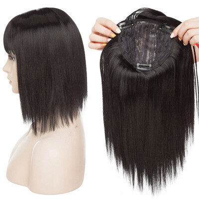 

Long Straight Hair Topper With Thin Air Bangs Clip In Hair Middle Part Synthetic Hairpiece For Women