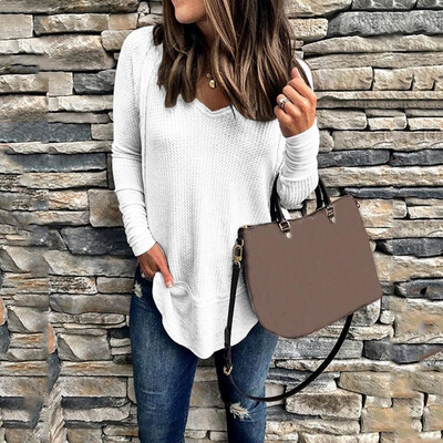 

Tailored Womens Pure Color Stitching Of Fashion V-Neck And Long Sleeve Blouses