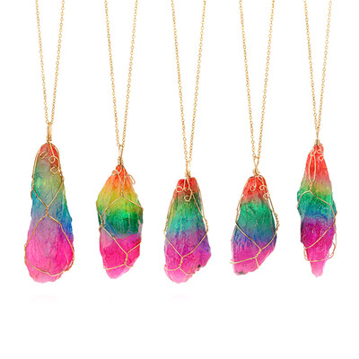 

Rainbow Natural Stone Simple Winding Crystal Transparent Pendant Irregular Necklace Pendant Womens Necklace