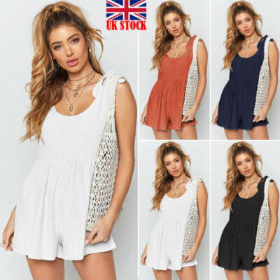 

UK Womens Summer Casual Jumpsuit Sleeveless Short Rompers Ladies Playsuit 6-16