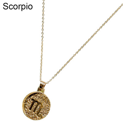 

Vintage Unisex 12 Constellation Zodiac Embossed Pendant Chain Necklace Jewelry