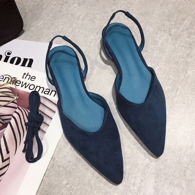 

Spring Korean version of 100 sets of shallow suede pointed middle heel sandals with two laced fairy breeze shoes