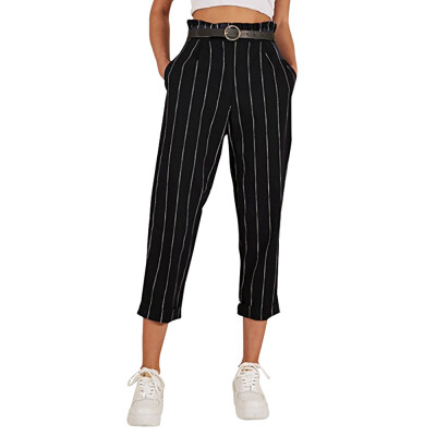 

Tailored Womens Striped Slim Straight Leg Casual Button Pants With Pockets