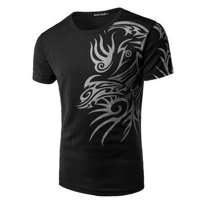 

Mens T-shirt Summer Dragon Print Round Neck Breathable Short-sleeved Large Size T-shirt Hip-hop T-shirt Tree Print Casu