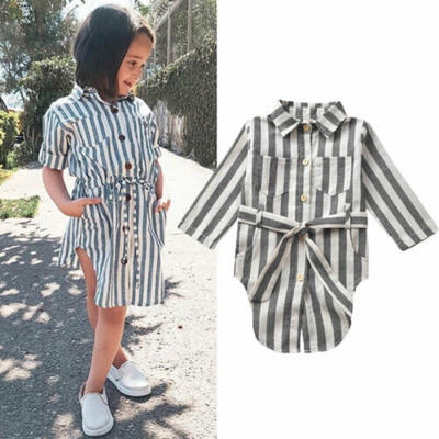 

UK NEW Baby Girl Kid Button Striped Strap Shirt T-shirt Tee Tops Outfits Clothes