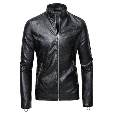 

Toponeto Men Winter Leather Jacket Biker Motorcycle Zipper Long Sleeve Coat Top Blouses