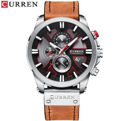 

Curren 8346 Men Watch Waterproof Quartz Wrist Watch Multifunctional Calendar Alloy Case Leather Band Watch