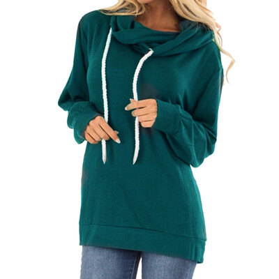 

New Autumn And Winter Women Pure Color Hoodie Sweatshirt Loose Casual Long Sleeve Lace Turtleneck Hooded Pullover