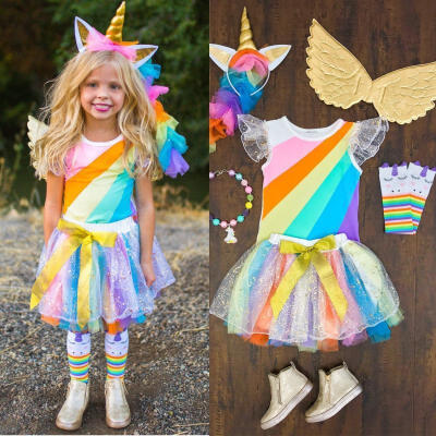 

Halloween Unicorn Kids Baby Girl Tops Tutu Skirt Party Lace Dress Clothes Outfit