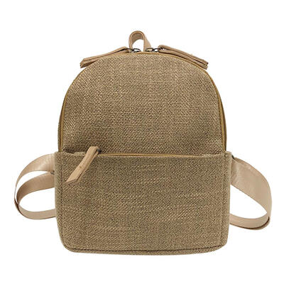 

Retro Straw Linen Small Zipper Backpack for Women Shoulder Travel Schoolbag