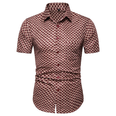 

Tailored Mens Summer Casual Slim Short Sleeve Printed Shirts Top Beach Blouse
