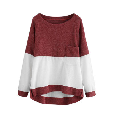 

Women Autumn Winter Patchwork Color Long Sleeve Casual Bottom Knit Sweater