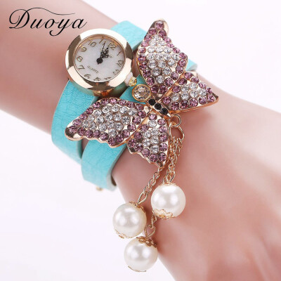 

Big Butterfly Bracelet Watch Full Diamond Pearl Trend Brand Ladies Fashion Watch Fashion PU Leather Watch