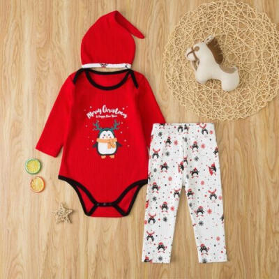 

Toddler Baby Girls Boys Christmas Romper Bodysuit Hat Pants Outfit Clothes 0-24M