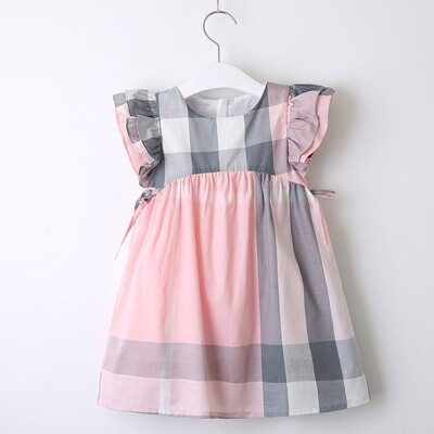 

Toddler Kids Baby Girls Summer Dress Plaid Print Bowknot Party Princess Dresses