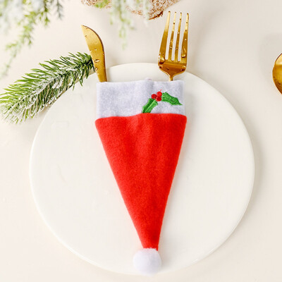 

Christmas Decorative Tableware Fork Set Christmas Hat Storage Tool Cloth Tableware Cover Christmas Decor Knife Fork Set