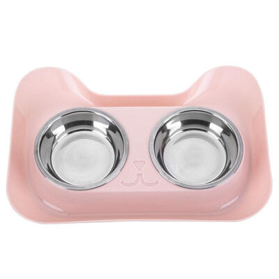 

Double Dog Bowls Puppy Food Water Feeder Pets Stainless Steel Feeding Dish
