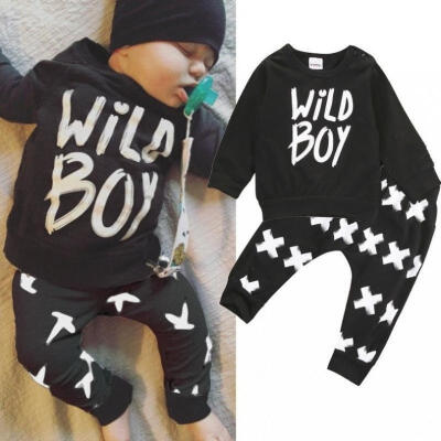 

2pcs Newborn Toddler Infant Baby Boy Clothes T-shirt TopsLong Pants Outfits Set