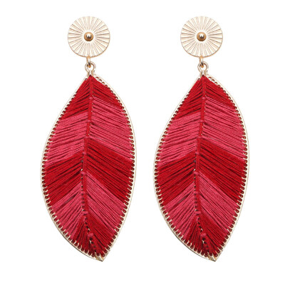 

Bohemia Womens Woven Leaf Long Dangle Drop Stud Earrings Party Jewelry Gift