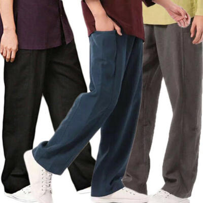 

Men Fashion Linen Cotton Summer Pants Solid Fitness Sweatpants Straight Trousers