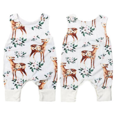 

US Summer Newborn Infant Baby Girl Floral Clothes Sleeveless Romper Deer Outfits