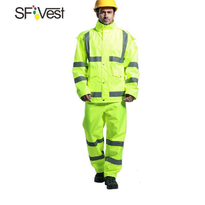 

SFVest High Visibility Reflective Rainwear Suit Thickened Luminous Safety Raincoat Suit Outdoor Hiking Riding Men&Women Waterp