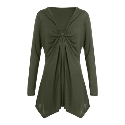 

Nomeni Women Casual Autumn Solid Loose Pleated Long Sleeve Irregular Blouse Tops