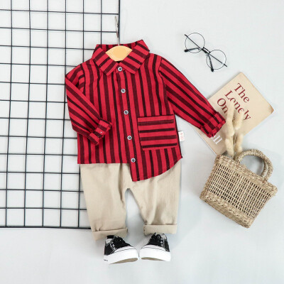 

Autumn Children Baby Boys Casual Long Sleeve Striped Print Blouse TopsPants Trouser Costume Set