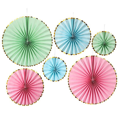 

6PcsSet Foil Gold Party DIY Decorative Paper Flower Fan Handmade Striped Pinwheels Folding Fan Garlands Fringe Curtain Party Supp