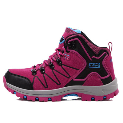 

High-top hiking shoes wear-resistant leather cashmere hiking mens shoes climbing mountain womens shoes