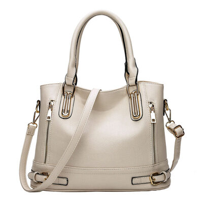

Fashion Women Solid Color Buckle Faux Leather Zip Tote Crossbody Shoulder Bag
