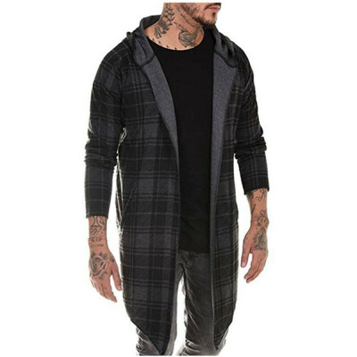 

Mens Long Sleeve Slim Fit Hooded Tops Plaid Coat Jacket Casual Outwear Overcoat