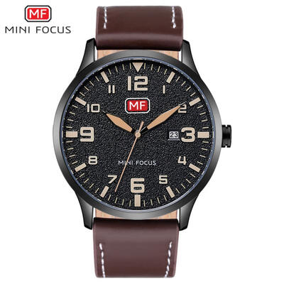 

MINI FOCUS Mens Watch Sports Multifunction Alloy Quartz Watches Calendar Waterproof Leather Belt MF0158G