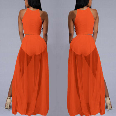 

Women Chiffon Long Maxi Skirt High Waist Summer Pleated Boho Beach Skirt Dress