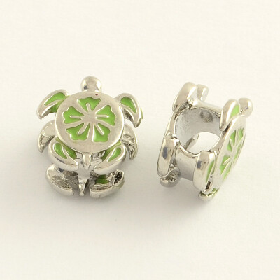 

Alloy Enamel European Beads Nickel Free Turtle Platinum LightGreen 12x11x7mm Hole 5mm about 40pcsbag