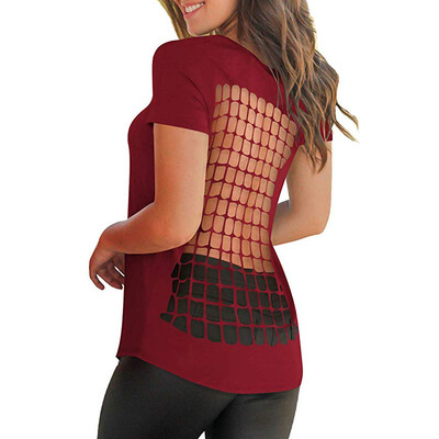 

Starmoon Women Summer Backless Hollow O Neck Short Sleeve Shirt Casual Tunic Tops Blouse