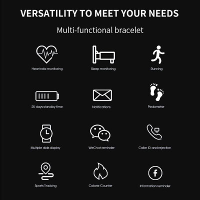 

Q8Pro Heart Rate Blood Pressure Waterproof Fitness Tracker Smart Bracelet