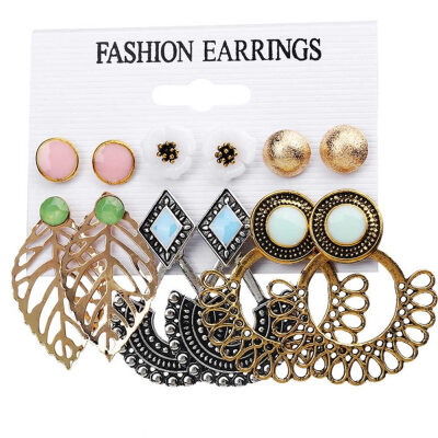 

Creative Flower Leaves Earrings Set Metal Piece Polygon Leopard Print Acrylic Earrings Multi-piece Suit