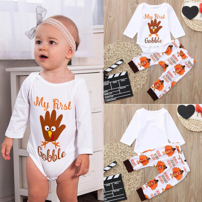 

Infant Baby Thanksgiving Day Letter Print Romper JumpsuitPants Outfits Set