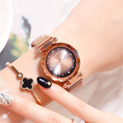 

Ladies Jewelry Diamond Watch Luxury Brand Fashion Rose Gold Female Wristwatch Aurora Steel Magnetic Mesh Clock relogio feminino
