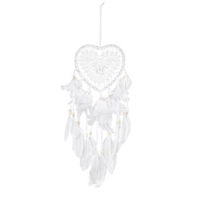 

White Feather Love Heart Bead Dream Catcher Pure Handmade Wall Hang Pendant