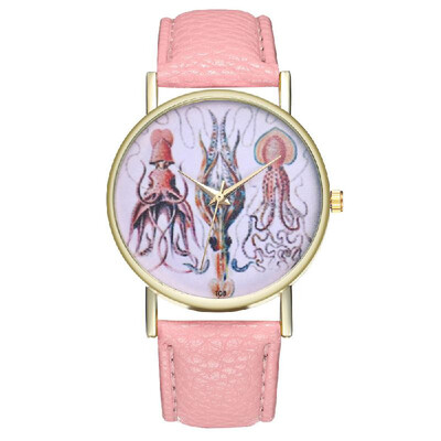 

Vintage Squid Illustration Leather Watch for Women Mens Watch Birthday Wedding Gift Ideas T08