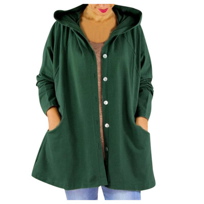 

Toponeto Women Fashion Solid Button Cardigan Hooded Pocket Splice Long Sleeve Coats